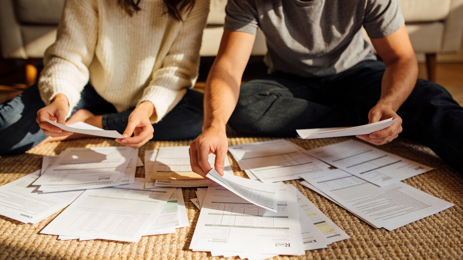 Drain Bros llc customers organize plumbing and excavation bills and papers, working together to review their documents.