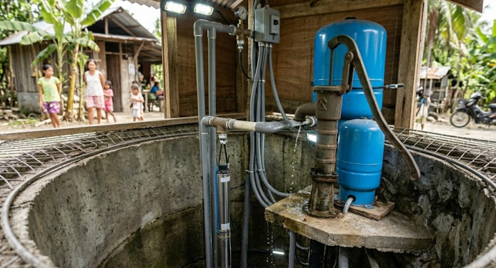 Drain Bros llc installs a water pump system for safer, cleaner water access in a rural village community.