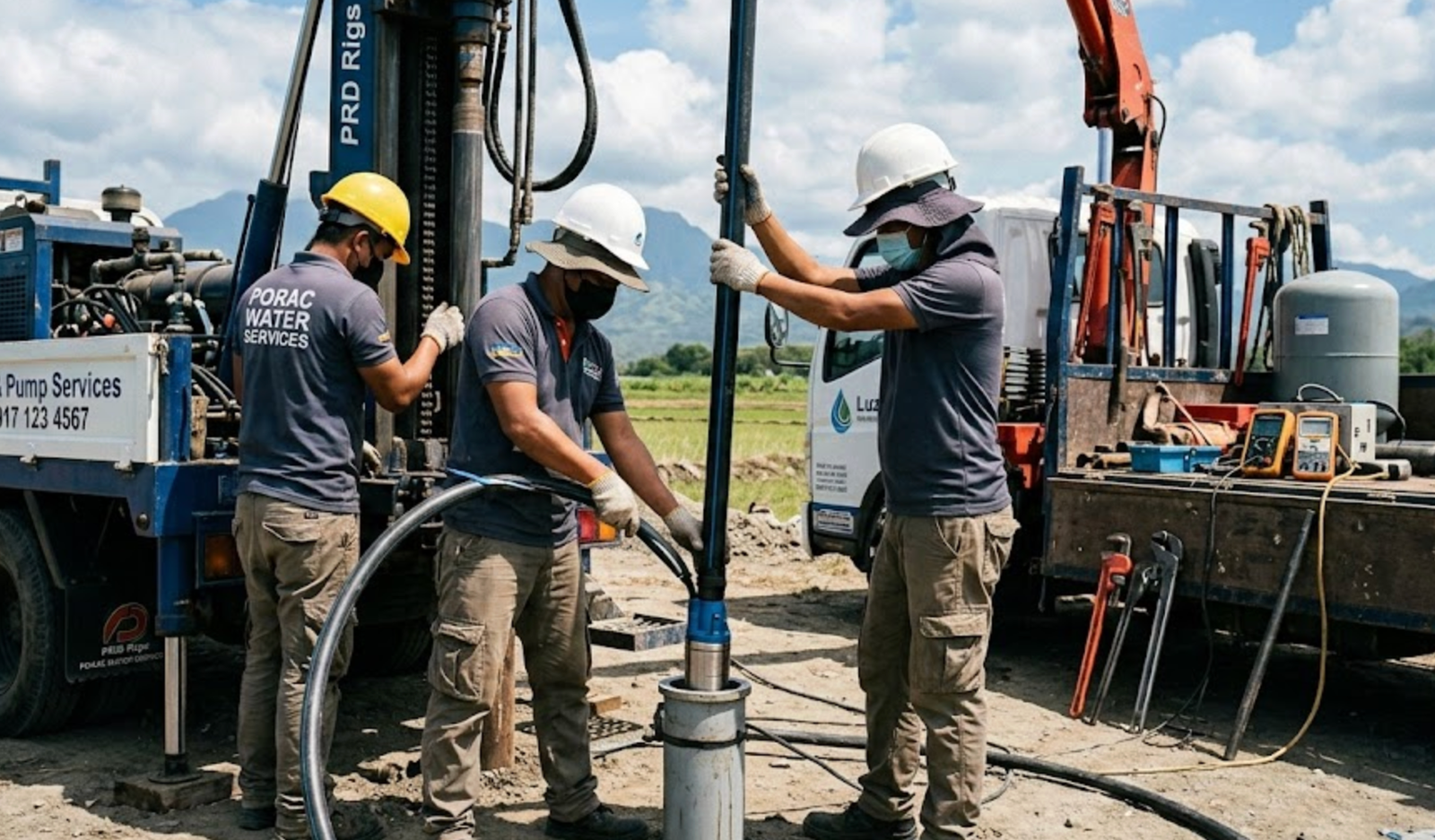 Drain Bros llc team safely repairs outdoor water equipment, showing care and teamwork while improving local utility services.